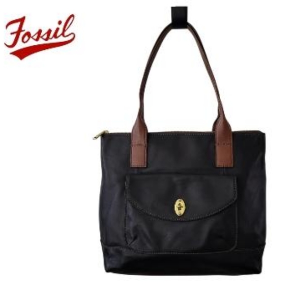 Fossil Leather Black Brown Handbag Purse Shoulder Satchel Tote Classic Women - Picture 7 of 16
